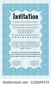 Light blue Retro invitation template. Detailed. Printer friendly. Nice design. 