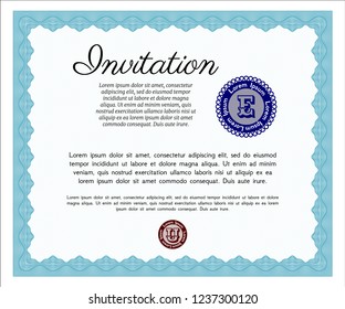 Light blue Retro invitation template. Easy to print. Detailed. Excellent design. 