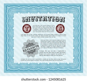 Light blue Retro invitation template. Printer friendly. Money design. Customizable, Easy to edit and change colors. 