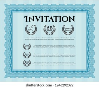 Light blue Retro invitation template. Customizable, Easy to edit and change colors. With linear background. Cordial design. 