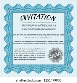 Light blue Retro invitation template. With guilloche pattern. Perfect design. Customizable, Easy to edit and change colors. 