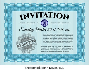 Light blue Retro invitation template. Customizable, Easy to edit and change colors. With linear background. Good design. 