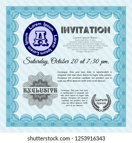 Light blue Retro invitation template. Easy to print. Customizable, Easy to edit and change colors. Money design. 