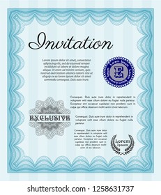 Light blue Retro invitation template. With guilloche pattern and background. Beauty design. Customizable, Easy to edit and change colors. 