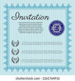 Light blue Retro invitation template. Lovely design. With quality background. Customizable, Easy to edit and change colors. 