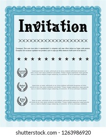 Light blue Retro invitation template. Vector illustration. With guilloche pattern. Money Pattern design. 