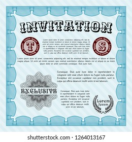 Light blue Retro invitation template. With complex linear background. Beauty design. Vector illustration. 