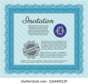 Light blue Retro invitation template. With complex linear background. Vector illustration. Good design. 