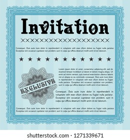Light blue Retro invitation template. With guilloche pattern and background. Vector illustration. Money style design. 