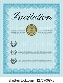 Light blue Retro invitation template. Artistry design. Easy to print. Detailed. 