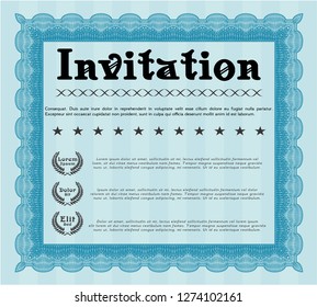 Light blue Retro invitation template. Perfect design. With guilloche pattern. Vector illustration. 
