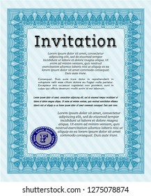 Light blue Retro invitation template. Easy to print. Detailed. Retro design. 