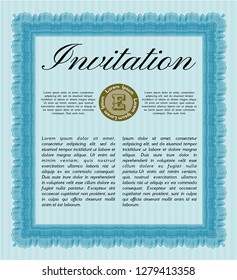Light blue Retro invitation template. Money Pattern. Easy to print. Customizable, Easy to edit and change colors. 