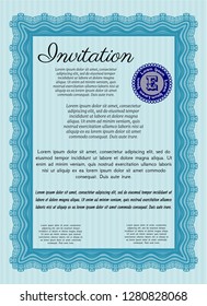 Light blue Retro invitation template. Customizable, Easy to edit and change colors. With great quality guilloche pattern. Retro design. 