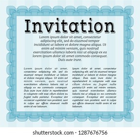 Light blue Retro invitation template. With complex background. Detailed. Retro design. 