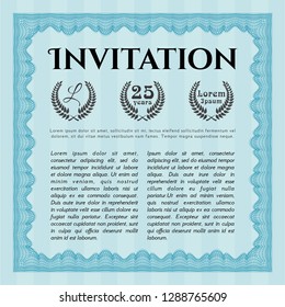 Light blue Retro invitation template. Retro design. Customizable, Easy to edit and change colors. With guilloche pattern. 