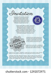 Light blue Retro invitation template. Vector illustration. With background. Elegant design. 