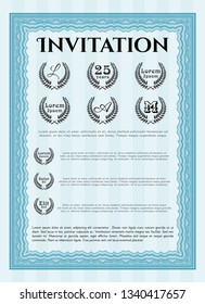 Light blue Retro invitation template. Detailed. With background. Elegant design. 