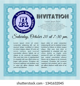 Light blue Retro invitation template. With linear background. Vector illustration. Good design. 