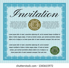 Light blue Retro invitation template. Lovely design. Vector illustration. Easy to print. 