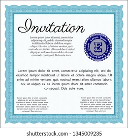 Light blue Retro invitation template. Customizable, Easy to edit and change colors. With guilloche pattern. Cordial design. 