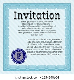 Light blue Retro invitation template. Customizable, Easy to edit and change colors. With complex linear background. Retro design. 
