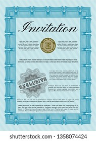 Light blue Retro invitation template. Beauty design. Detailed. Complex background. 