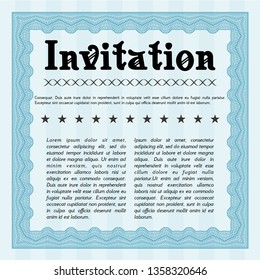 Light blue Retro invitation template. Elegant design. Detailed. Complex background. 