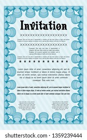 Light blue Retro invitation template. With background. Vector illustration. Lovely design. 