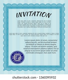 Light blue Retro invitation template. Nice design. Detailed. With complex background. 