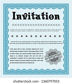 Light blue Retro invitation template. Vector illustration. With background. Cordial design. 