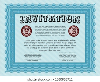 Light blue Retro invitation template. With linear background. Lovely design. Vector illustration. 