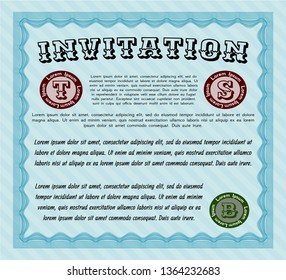 Light blue Retro invitation template. With background. Beauty design. Detailed. 