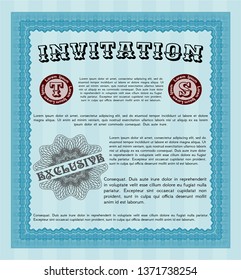 Light blue Retro invitation template. Superior design. With great quality guilloche pattern. Vector illustration. 