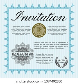 Light blue Retro invitation template. With linear background. Customizable, Easy to edit and change colors. Cordial design. 