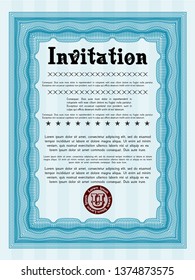 Light blue Retro invitation template. Detailed. With complex linear background. Money design. 