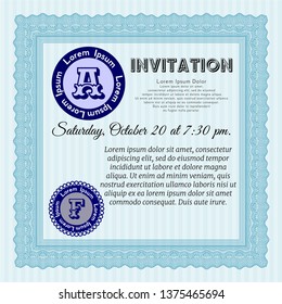 Light blue Retro invitation template. Perfect design. Detailed. Easy to print. 
