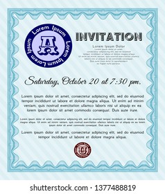 Light blue Retro invitation template. Perfect design. Easy to print. Vector illustration. 