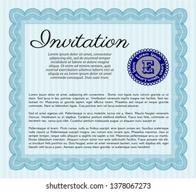 Light blue Retro invitation template. With quality background. Sophisticated design. Vector illustration. 