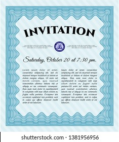 Light blue Retro invitation template. With background. Detailed. Beauty design. 