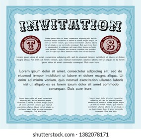 Light blue Retro invitation template. Superior design. Vector illustration. With guilloche pattern and background. 