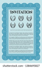 Light blue Retro invitation template. With background. Detailed. Sophisticated design. 
