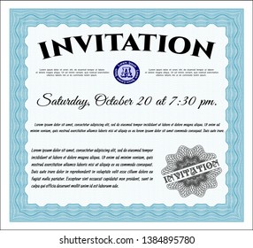 Light blue Retro invitation template. Perfect design. Detailed. With complex background. 