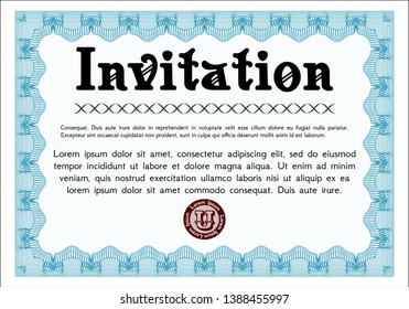 Light blue Retro invitation template. With linear background. Money Pattern design. Customizable, Easy to edit and change colors. 