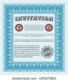 Light blue Retro invitation template. With guilloche pattern. Customizable, Easy to edit and change colors. Cordial design. 