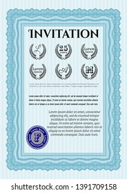 Light blue Retro invitation template. Beauty design. With great quality guilloche pattern. Detailed. 