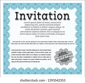 Light blue Retro invitation template. Detailed. With complex linear background. Perfect design. 