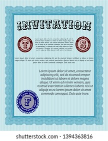 Light blue Retro invitation template. Easy to print. Sophisticated design. Customizable, Easy to edit and change colors. 