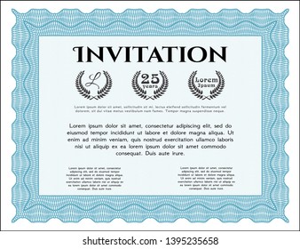 Light blue Retro invitation template. With complex linear background. Money design. Vector illustration. 