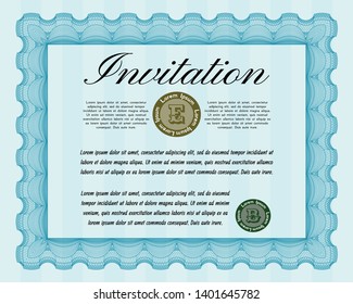 Light blue Retro invitation template. Money style design. With linear background. Vector illustration. 